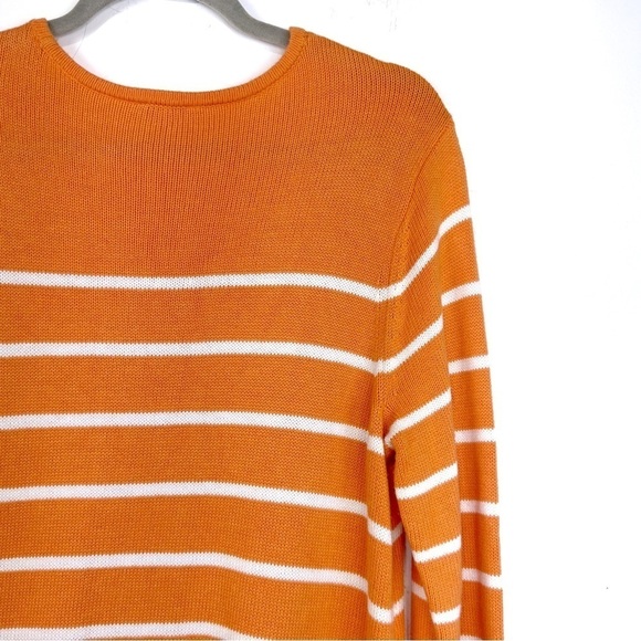 J. Jill Long Sleeve Orange White Striped Side Tie Crew Neck Knit Sweater Size M - Picture 6 of 9